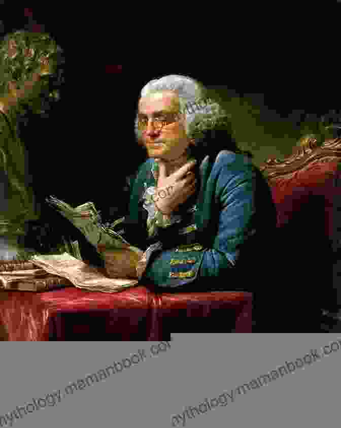 Painting Of Benjamin Franklin Sitting In A Room, Surrounded By Books And Scientific Instruments, With The Quote 'The Greatest Happiness Does Not Consist In The Mere Possession Of Money; It Consists In The Wise Use Of It' Below Quotes By Benjamin Franklin: 101 Quotes About Life Success And Politics